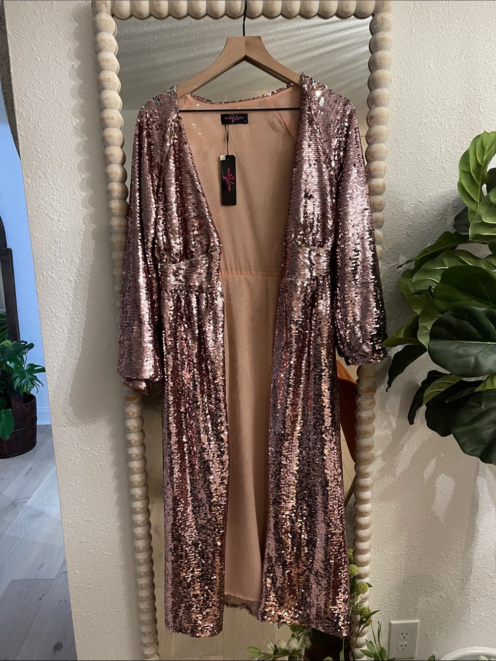 Nichole Lynel Rose Gold Sequin Open-Front Duster